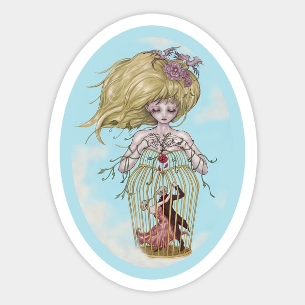 Lucy In The Sky And Two Lover Birds Sticker by Megan Darrough